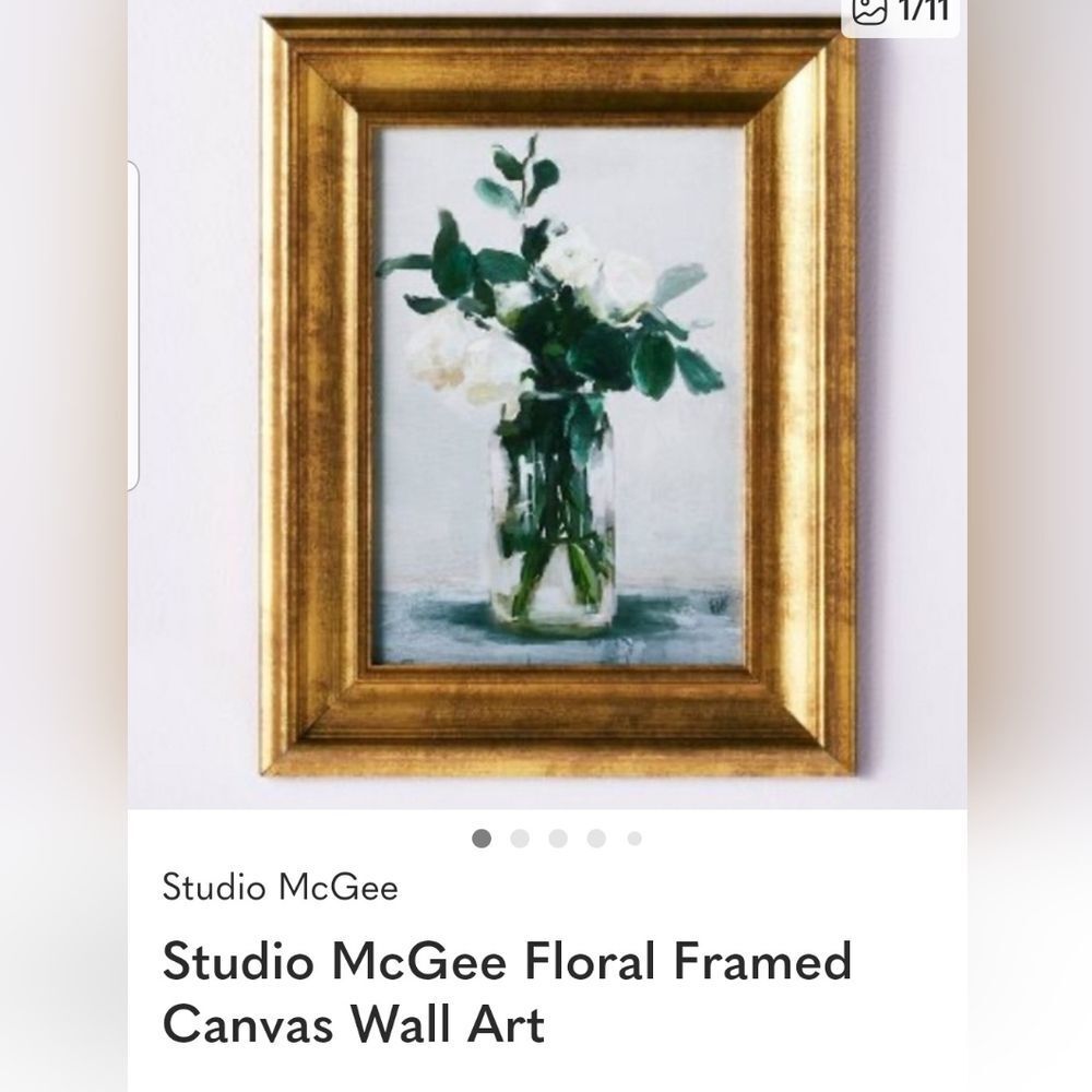 STUDIO MCGEE Gold Frame with Green & White Floral Art ON CANVAS! NWOT! GORGEOUS